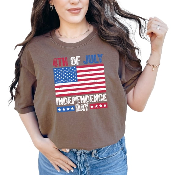 Vintage American Flag 4th of July Celebration, Espresso Comfort Colors T-Shirt, Large