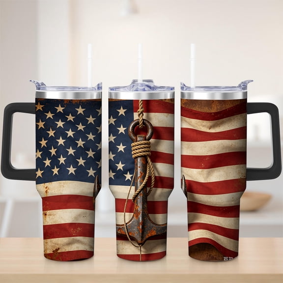 Vintage American Flag Anchor Stainless Steel Tumbler, 40oz