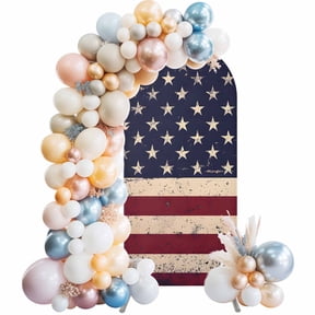 Vintage American Flag Arch Backdrop Cover, Spandex Fitted Wedding Arch Cover, Retro Rustic USA Flag Round Top Stand Covers for Birthday Ceremony Bridal Shower Party Decor 4x1.65 Ft