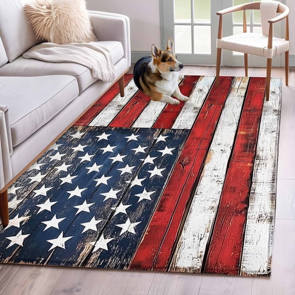 Vintage American Flag Area Rug 3x5 Washable Rug Non Slip Country Wooden USA Flag Large Area Rug Indoor Floor Carpet for Entryway Bedroom Kitchen Living Room Home Office Dining Room Nursery