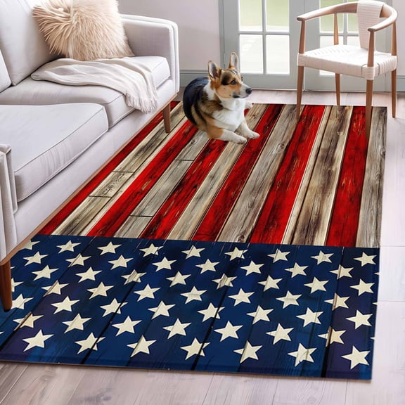 Vintage American Flag Area Rug 3x5 Washable Rug Non Slip Retro USA Flag Wooden Large Area Rug Indoor Floor Carpet for Entryway Bedroom Kitchen Living Room Home Office Dining Room Nursery