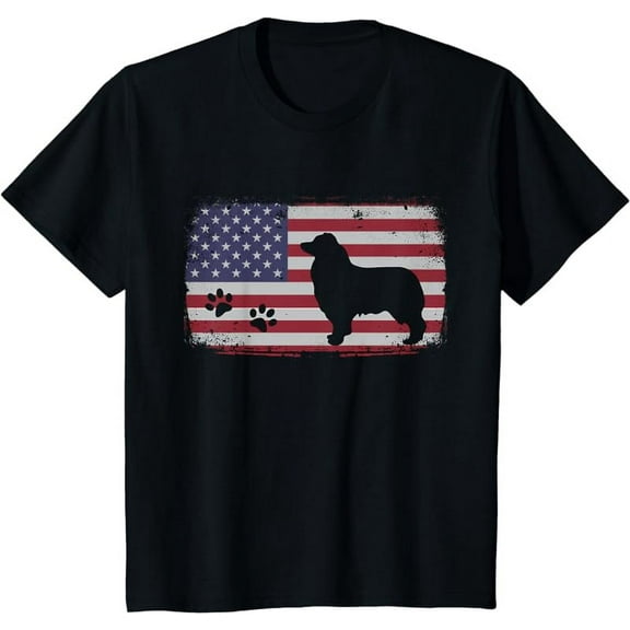 Vintage American Flag Australian Shepherd Dog T-Shirt