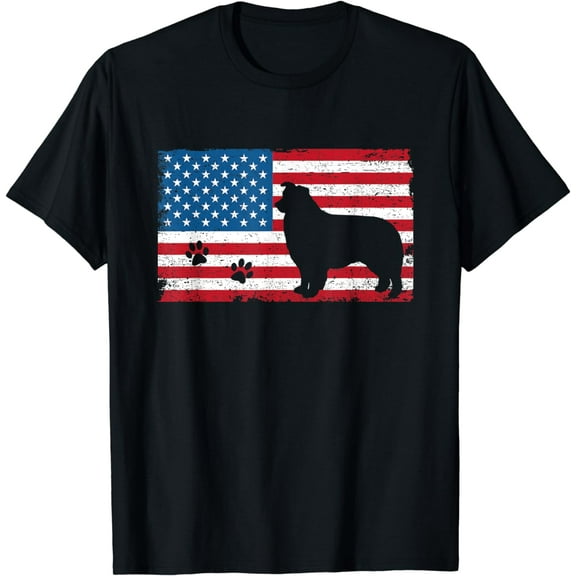 Vintage American Flag Australian Shepherd Dog T-Shirt