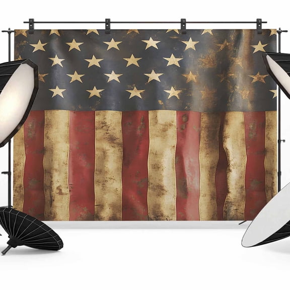 Vintage American Flag Backdrop for Photoshoot, Photography Photo Studio Background Wall Backdrop, Farmhouse Shabby Patriot Back Drop Banner Panel for Portraits Wedding Live Streaming Decor 7x5Ft