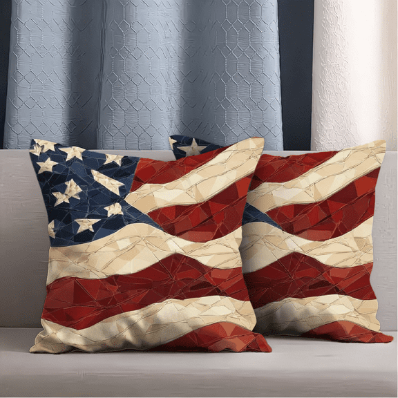 Vintage American Flag Barn Quilt Star Throw Pillow Cover Rustic Farmhouse Decorative Cushion Cover for Living Room, Bedroom, Sofa, Garage, Office, Patriotic Home Decor Gift, Multiple Sizes