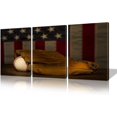 thumbnail image 1 of Vintage American Flag Baseball Sports Wall Art Old Bat 3Pieces Canvas Wall Art Decor for Living Room Bedroom Office Framed Ready to Hang, 1 of 6