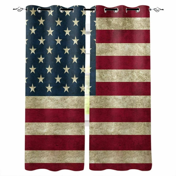 Vintage American Flag Blackout Curtains 84 Inches Long for Bedroom, Shabby US Star Strips Flag Thermal Insulated Room Darkening Black Out Window Curtain Panels Grommet Drapes for Living Room