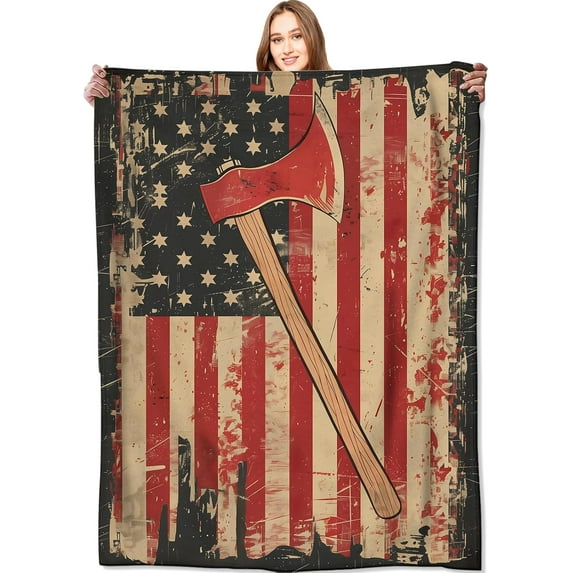 Vintage American Flag Blanket Firefighter Patriotic Throw Blankets,Birthday Gifts for Women Men,Lightweight Soft Fleece,History Lovers,Sofa Couch Bed Room Modern Rustic Decor 50x60in