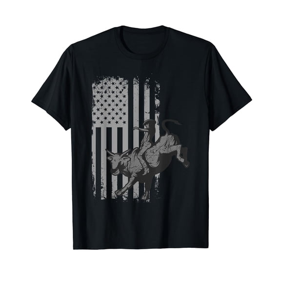 Vintage American Flag Bucking Bull Riding Patriotism Rodeo T-Shirt