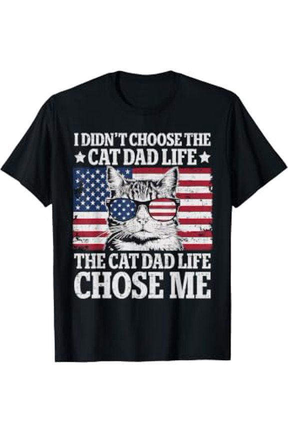 Vintage American Flag Cat Dad Father's Day Kitten Daddy T-Shirt