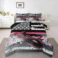 thumbnail image 1 of Vintage American Flag Comforter Sets, Camo Pink And Black Aircraft Bedding Full Grunge Retro Stars And Stripes Bed Set, Airplane Army Force Theme Duvet Set 3Pcs, 1 of 6