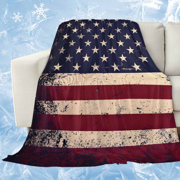 Vintage American Flag Cooling Blanket, Lightweight Breathable Summer Throw Blanket with Double Sided Cold Effect, Retro Rustic USA Flag Picnic Beach Blankets Bed Sheet for Hot Sleepers 30"x40"