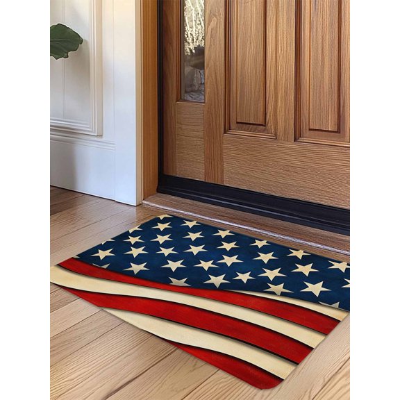Vintage American Flag Door Mat&nbsp;Indoor Outdoor Entrance, Non Slip Rug for Kitchen Bathroom Entryway Rug, Red Beige Waves Washable Doormat Floor Mat for Office Home Decor 24x36 Inch