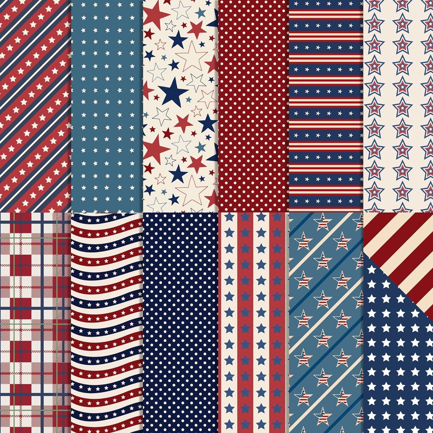 Vintage American Flag Double-Sided Paper, 12 Inches Patriotic American ...