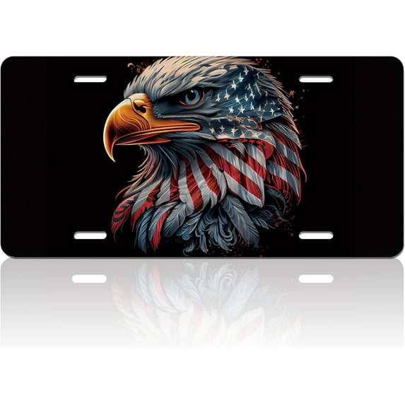 Vintage American Flag Eagle License Plate Cover USA License Plate Patriotic Car Decoration Vanity Tag Stainless Steel License Plate Frame Fits Any Standard Us Holder 6.2x12.2 for Women Men Gift