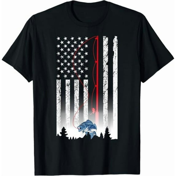 Vintage American Flag Fishing Rod T-Shirt,Fisherman Fishing Lover Gifts Tee Funny Bass Fishing Unisex Pure Cotton Shirt
