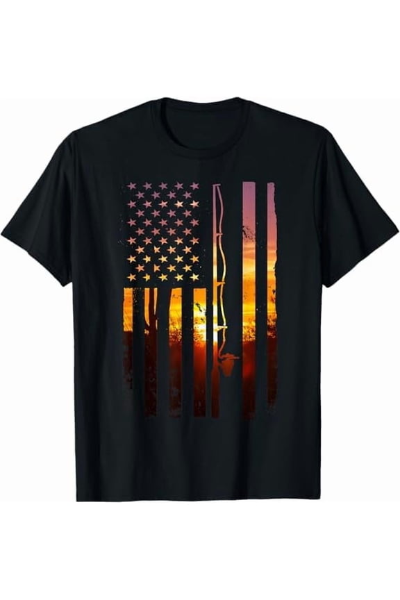 Vintage American Flag Fishing Rod T-Shirt,Fisherman Fishing Lover Gifts Tee Funny Bass Fishing Unisex Pure Cotton Shirt