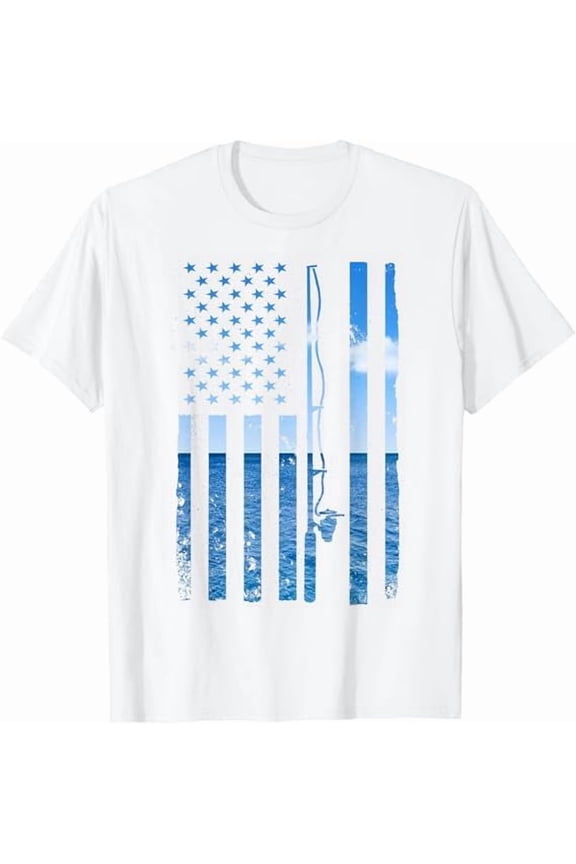 Vintage American Flag Fishing Rod T-Shirt,Fisherman Fishing Lover Gifts Tee Funny Bass Fishing Unisex Pure Cotton Shirt
