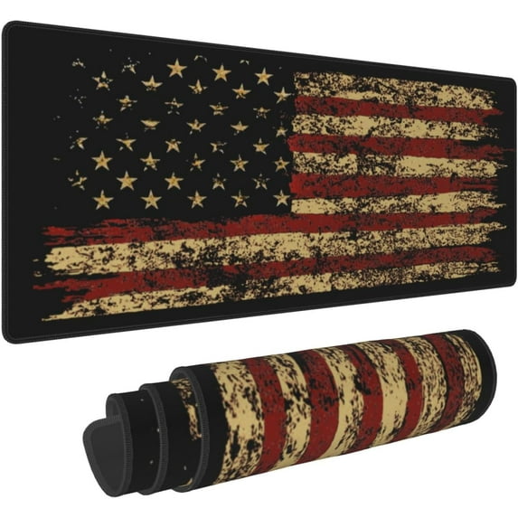 Vintage American Flag Gaming Mouse Pad XL Retro Flag of United States Extended Large Desk Mat Antique Big Mousepad 31.5×11.8 Inch, Non-Slip Rubber Base Long Mouse Pad for Office Work Computer Gamer