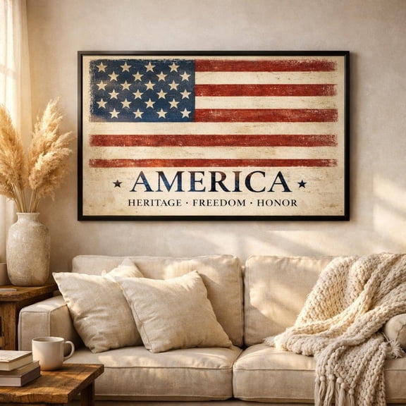 Vintage American Flag Heritage Farmhouse USA Decor Wall Art Print