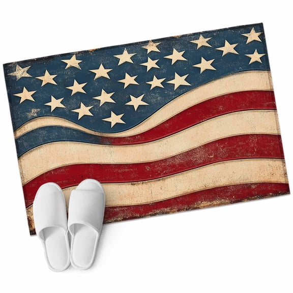 Vintage American Flag Large Area Rugs for Bedroom Living Room, Soft Non Slip Carpet Bedside Rug, Blue Red White Star US Flag Rectangular Floor Cover Kitchen Accent Rug 2'x3' for Dining Room/Office