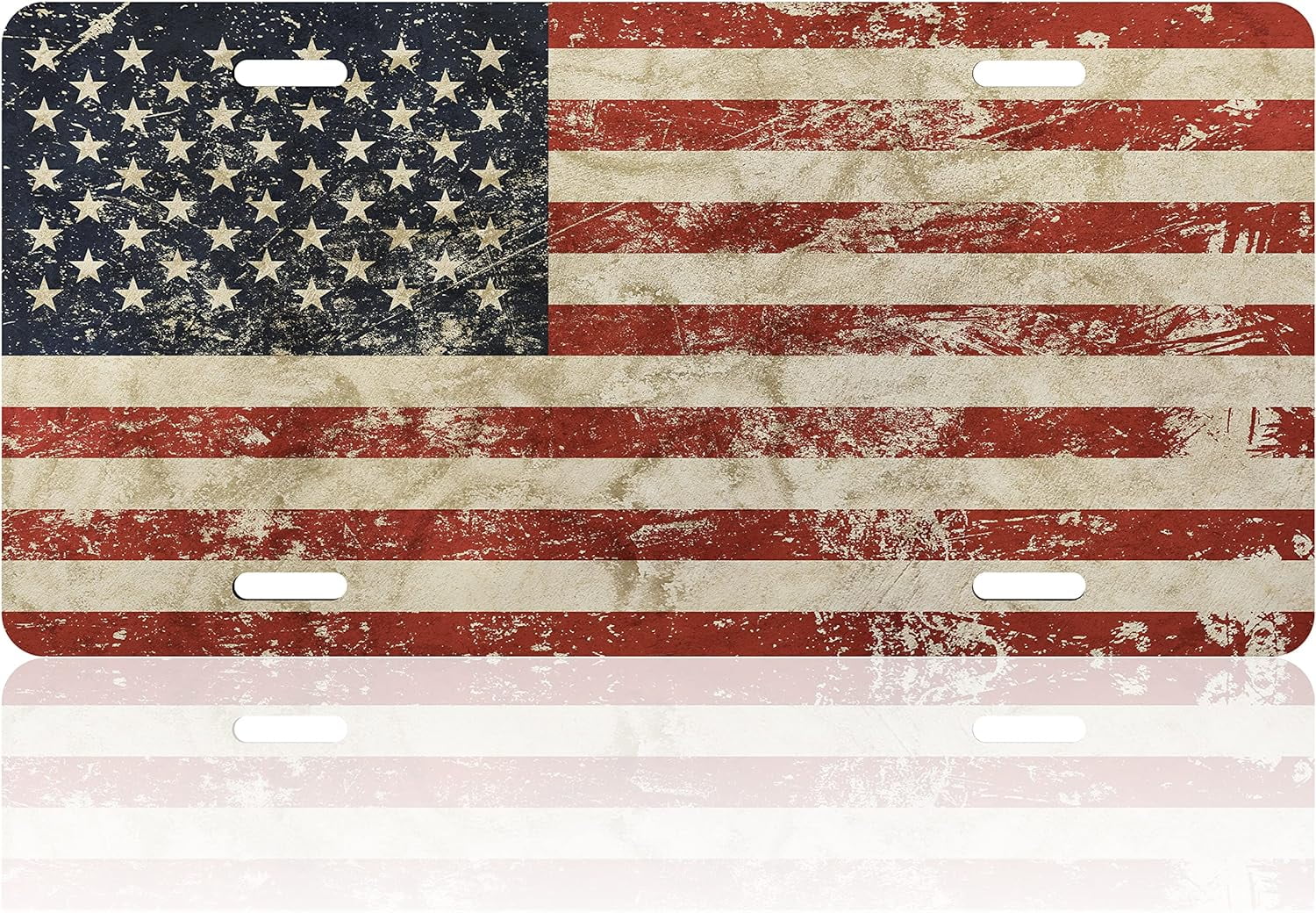 ALKB Vintage American Flag License Plate Frames - 2-Pack Matt Black, Fits Standard 12x6 Plates, 4-Hole Mounting