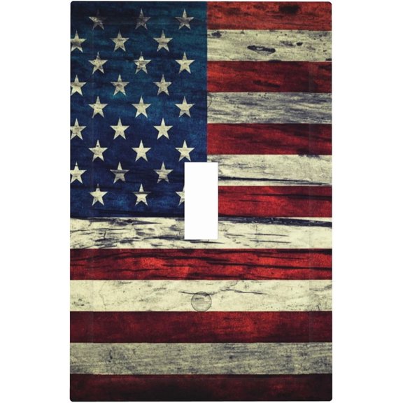 Vintage American Flag Light Switch Cover 1 Gang Single Toggle Decorative Plate Wall Plates Electrical Switchplate Covers Faceplate Light Covers for Home Kitchen Bedroom Bathroom Decor