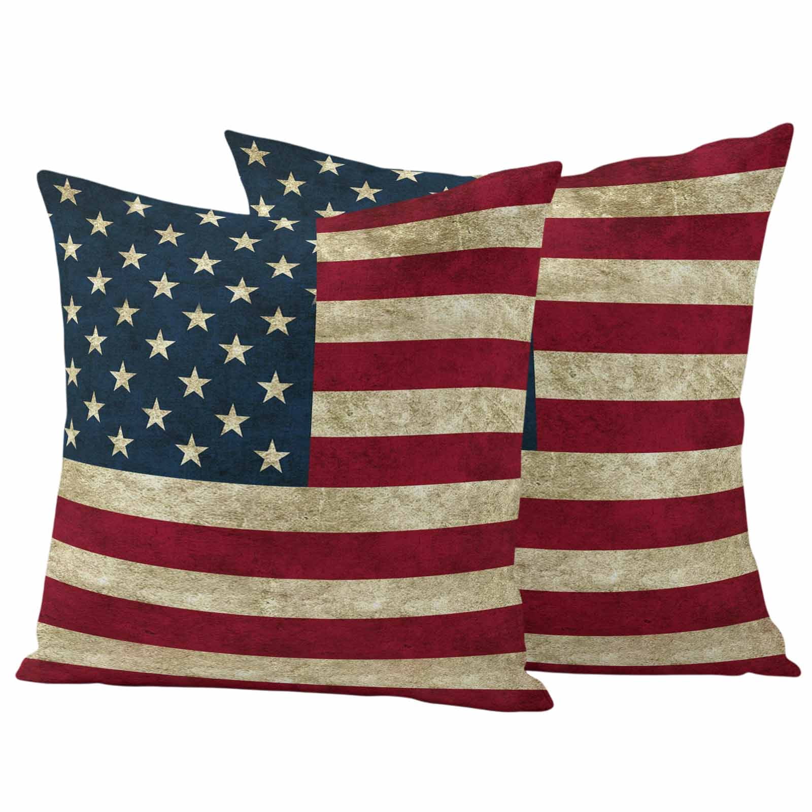 Vintage American Flag Outdoor Waterproof Pillow Covers, Shabby US Star Strips Flag Decorative Square Throw Pillowcase Sofa Cushion Sham for Patio/Couch/Chair, 18"x18" 2 Pack