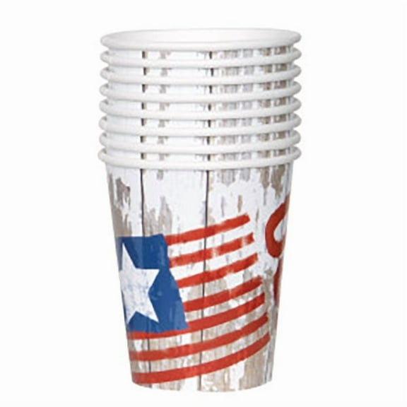 Vintage American Flag Paper Cups, 9 oz, 8ct