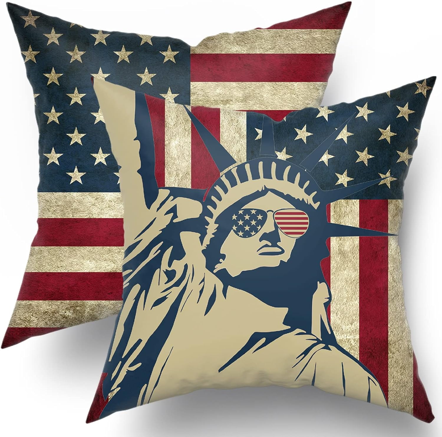 Vintage American Flag Patriotic Pillow Covers Set of 2 4th of July