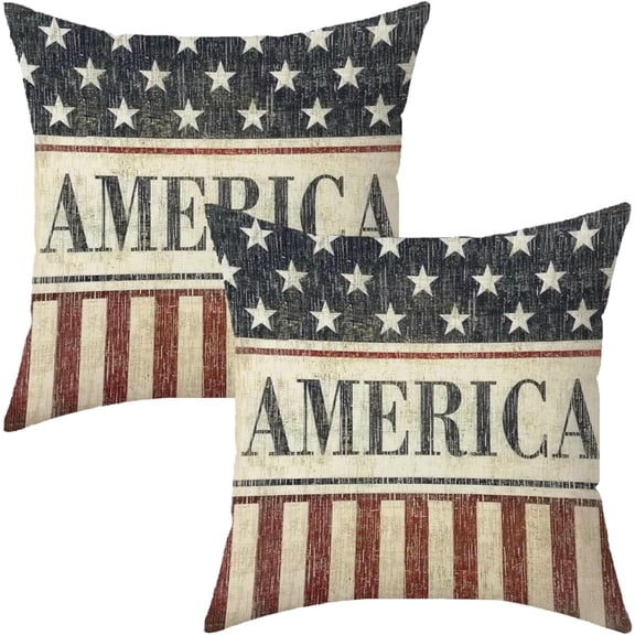 Vintage American Flag Pillow Covers 18x18 Inch Set of 2,4th of July Memorial Day Independence Day 1776 Decor Pillows USA Patriotic Outdoor Decorative Cushion Cases for Couch Bed Decorations