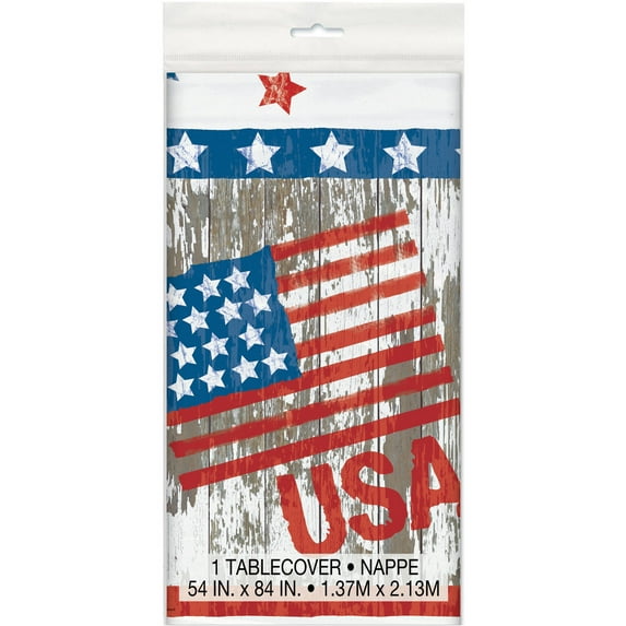 Vintage American Flag Plastic Tablecloth, 84 x 54 in, 1ct