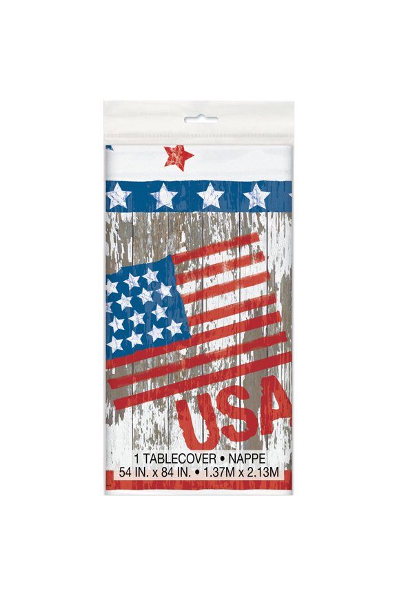 Vintage American Flag Plastic Tablecloth, 84 x 54 in, 1ct