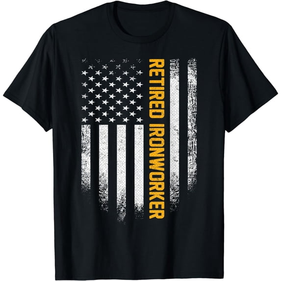 Vintage American Flag Retired Ironworker Funny Iron Worker T-Shirt
