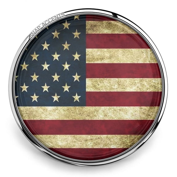 Vintage American Flag Rustic Snap Jewelry Ginger Charm Button, For Interchangeable DIY Customizable Accessories