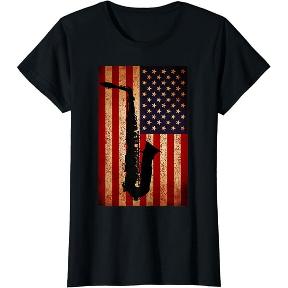 Vintage American Flag Saxophone Funny Sax Music Player Gifts T-Shirt