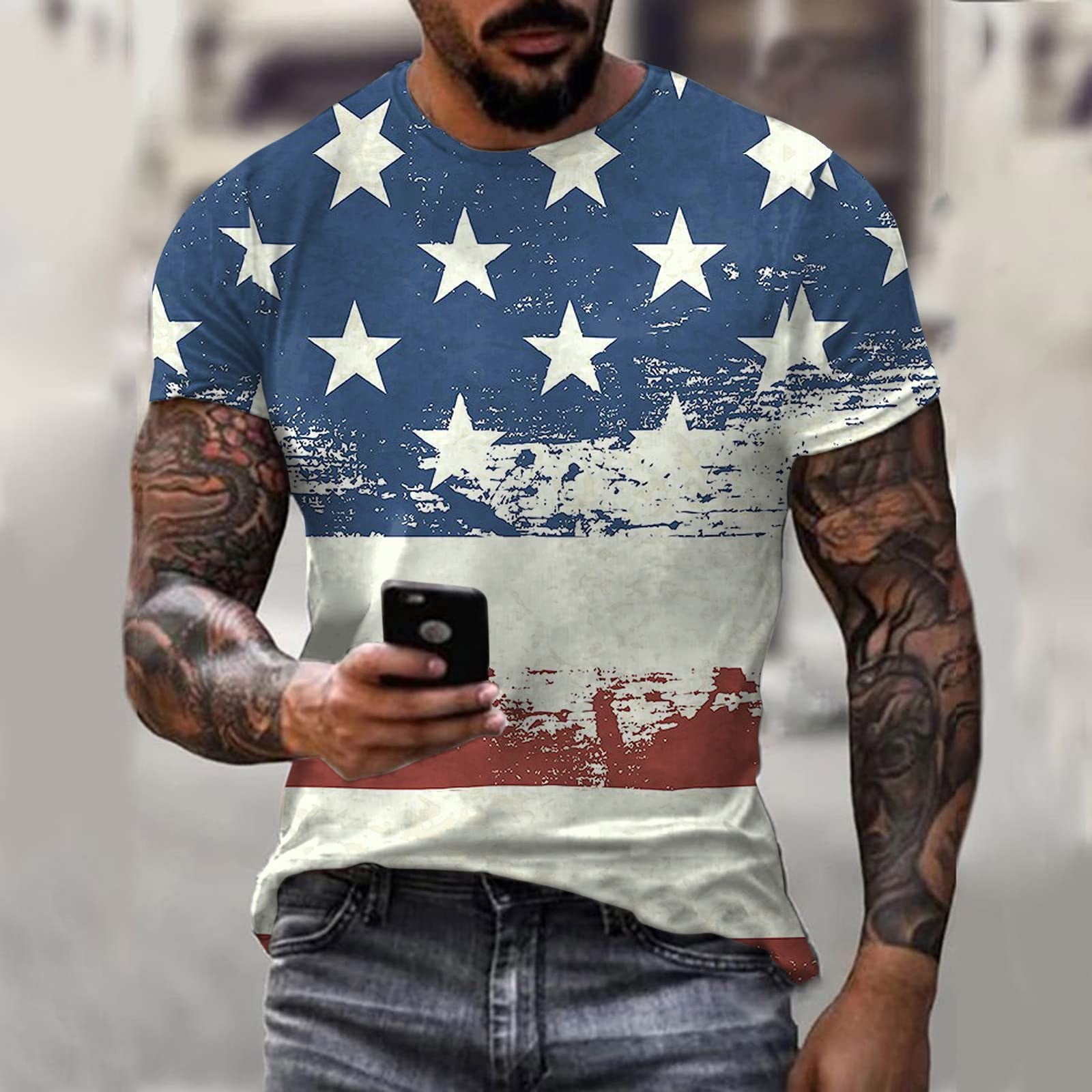 Vintage American Flag Shirts for Men 4th of July Patriotic Graphic Tee  Shirt Independence Day Short Sleeve T-Shirt