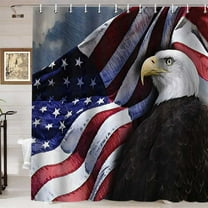 Vintage American Flag Shower Curtain, Bald Eagle Bird Hawk Stars and Stripes Fourth of July Independence Day Patriotic Bathroom Decor, Waterproof Fabric Shower Curtain, 72 X 72 Inch