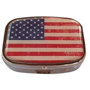 Vintage American Flag Silver Two Section Rectangular Pocket Purse Travel Pill Box