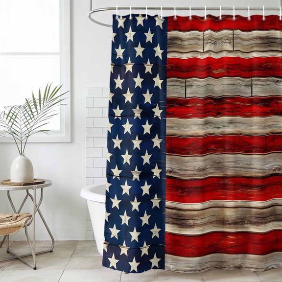 Vintage American Flag Small Stall Shower Curtain, Waterproof Shower Curtains for Bathroom, Retro USA Flag Wooden Washable Fabric Cloth Bath Curtain for Bathtub Decoration with Hooks 36x72 Inches