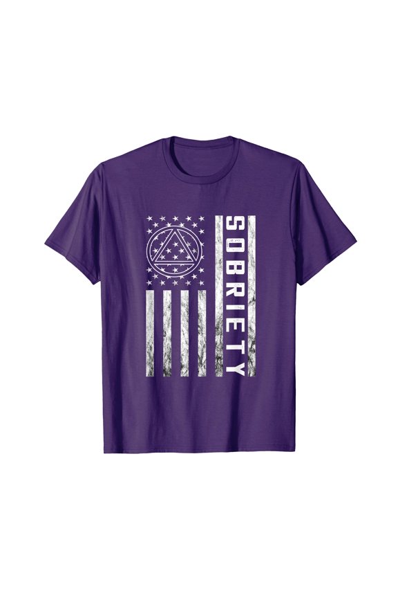 Vintage American Flag Sobriety T-Shirt for Alcoholic Abstinence Enthusiasts