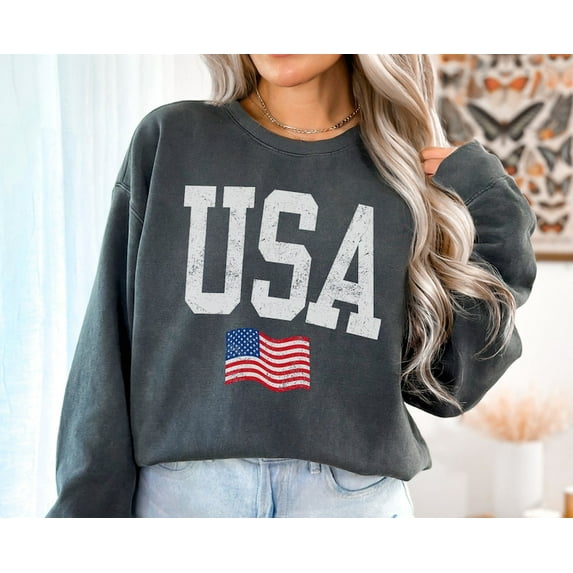 Vintage American Flag Sweatshirt, USA Flag Crewneck for July 4th, Memorial Day, Veterans Day Gift