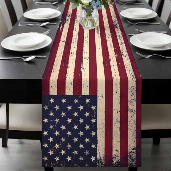 Vintage American Flag Table Runner 48 Inches Long, Retro Rustic USA Flag Kitchen Coffee Dining Table Decoration for Home Party Birthday Wedding Home Decor 13x48 Inches