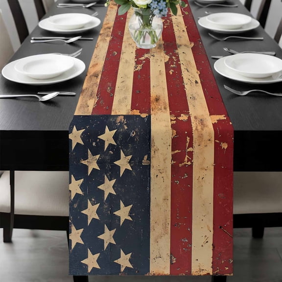 Vintage American Flag Table Runner 48 Inches Long, Retro US Flag White Red Blue Kitchen Coffee Dining Table Decoration for Home Party Birthday Wedding Home Decor 13x48 Inches