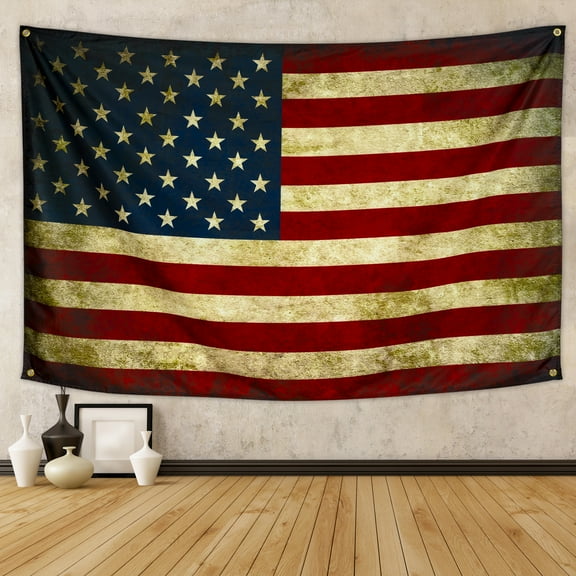 Vintage American Flag Tapestry 60" x 40", Retro Stars and Stripes USA Flag Poster for Dorm Living Room Bedroom Wall Hanging Mancave Wall Tapestry College Dorm Decor