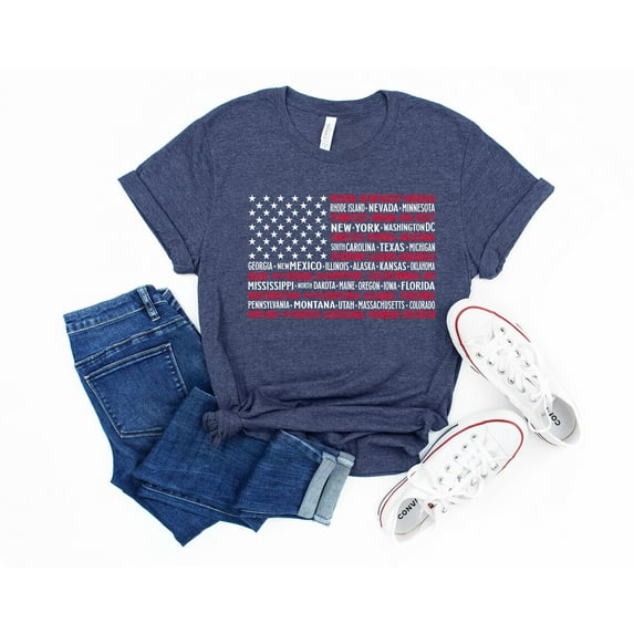 Vintage American Flag Tee with States, Fourth of July Tees, United States Tshirts, July 4th Graphic Tee, USA Shirts, Patriotic T Shirts