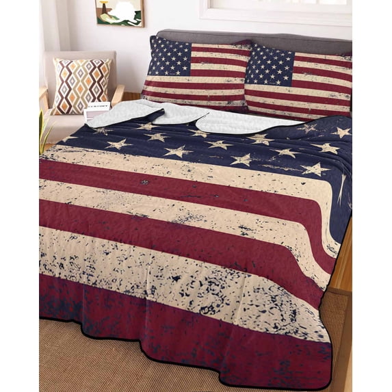 Vintage American Flag Twin XL Size Down Alternative Comforter, Lightweight Comforter Quilt Bedding Set with Pillow Shams Retro Rustic USA Flag All Seasons Bed Comforter Duvet Insert 68"x98"
