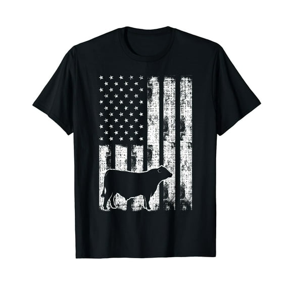 Vintage American Flag - USA Cow Black Angus Rancher T-Shirt Black Tee