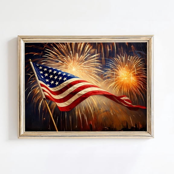 Vintage American Flag USA Fireworks Fourth of July Independence Day Art Unframed Paper Poster 8x10in