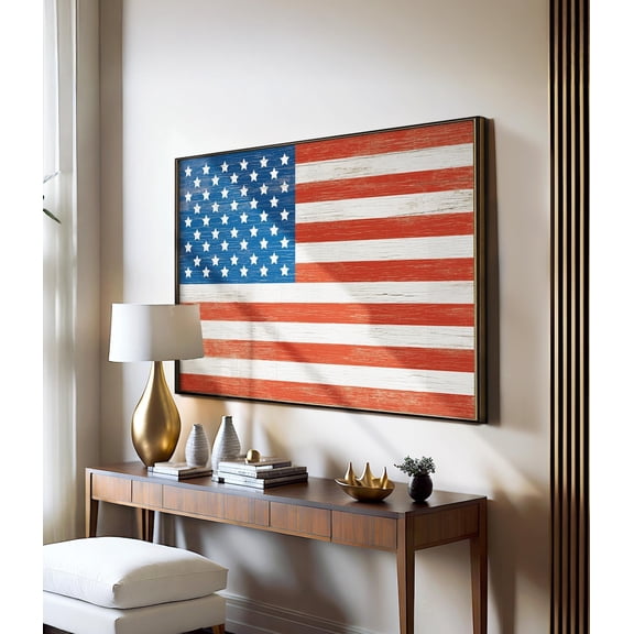 Vintage American Flag Wall Art Rustic Cabin Lodge Decor Interior Classic Gallery